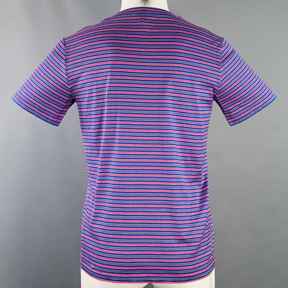 LANVIN Size M Red Blue Purple Stripe Cotton Crew Neck T-shirt - Picture 4 of 7